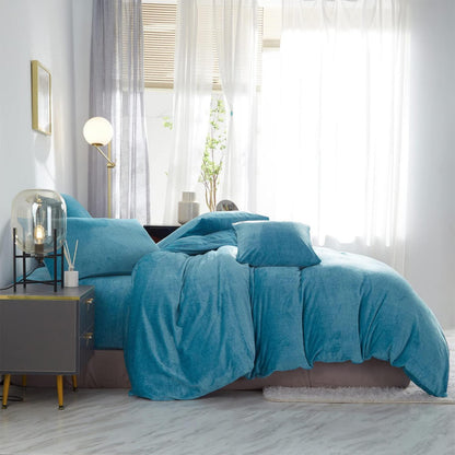 Damier Winter Plüsch Bettwäsche Set Türkis 220x240cm