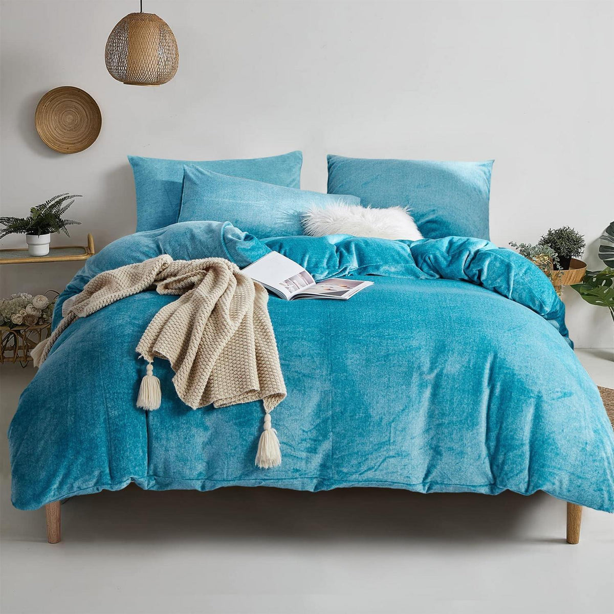 Damier Winter Plüsch Bettwäsche Set Türkis 200x200cm