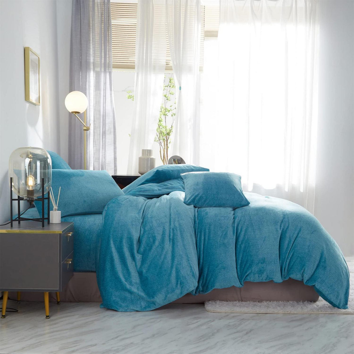 Damier Winter Plüsch Bettwäsche Set Türkis 200x200cm