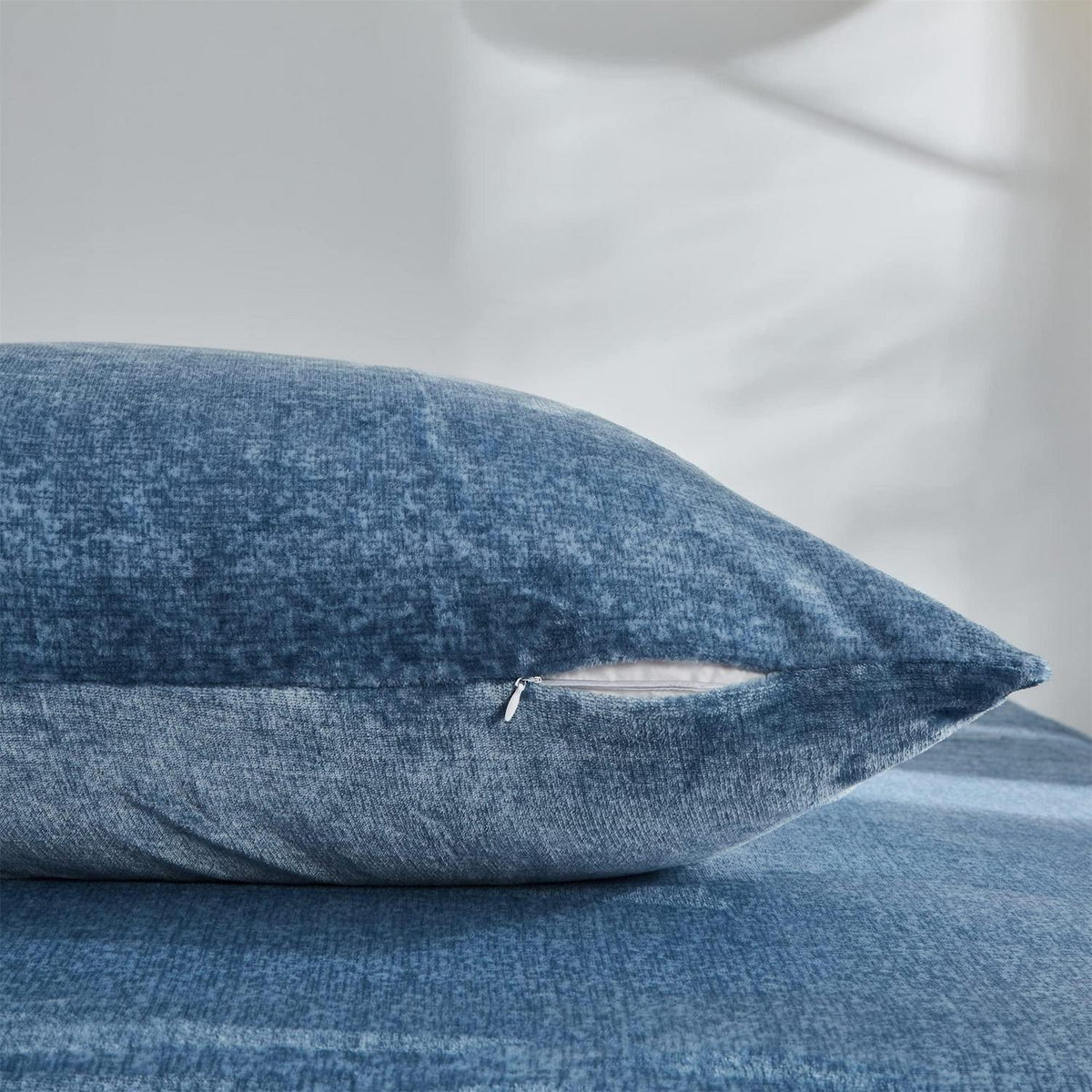 Warme Damier Winter Plüsch Bettwäsche Set Blau 200x200cm