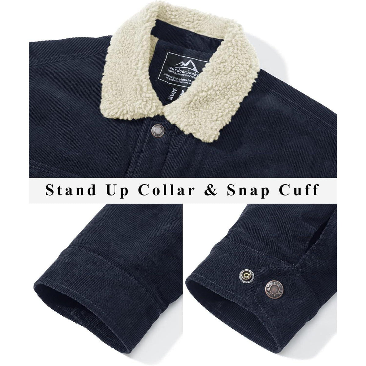 Herren Cordjacke mit Teddyfell-Kragen L Navy