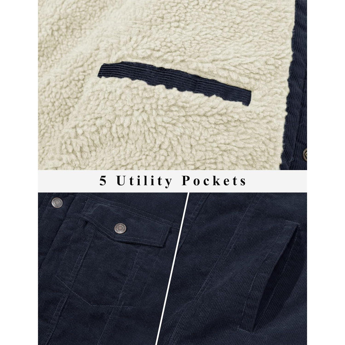 Herren Cordjacke mit Teddyfell-Kragen L Navy