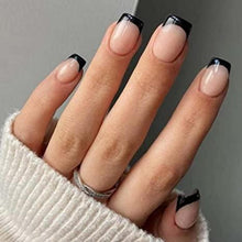 24er Set Eckige Schwarze Künstliche Press-on Nägel Nude Fingernägel