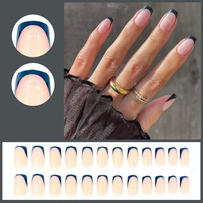 24x Schwarze & Nude Acryl Press-on Nägel Kurz Fingernägel