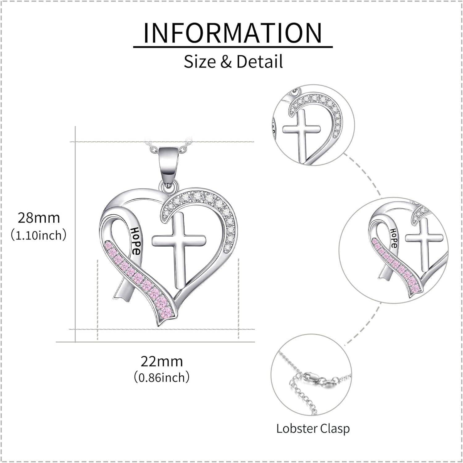 Brustkrebs Überlebende Kreuz Halskette 925 Silber Rosa Band Schmuck