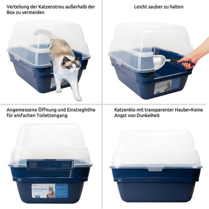 Katzenklo 3in1 mit Deckel, Groß, Marineblau