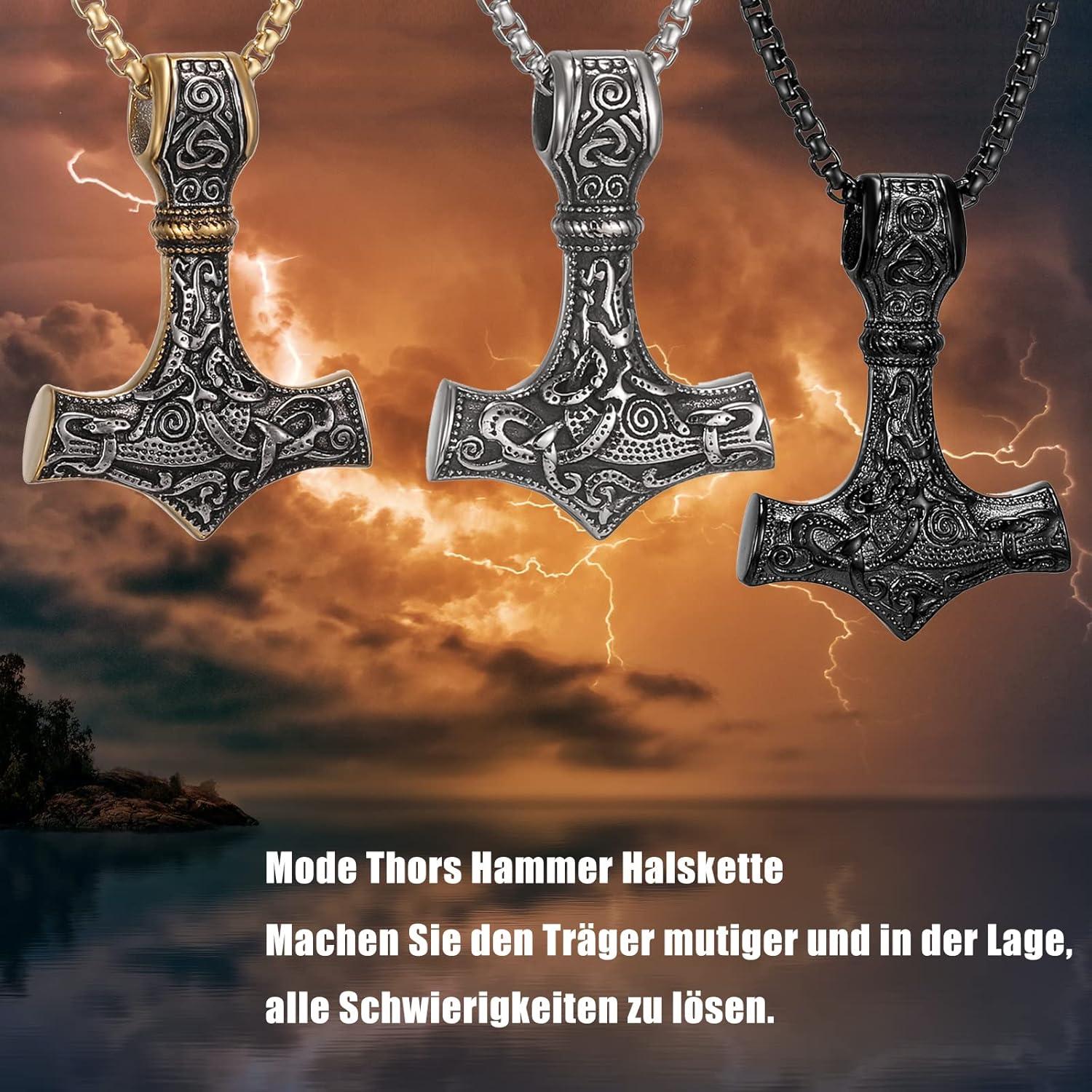 Wikinger Hammer Halskette Edelstahl Thor Mjolnir Runen Viking