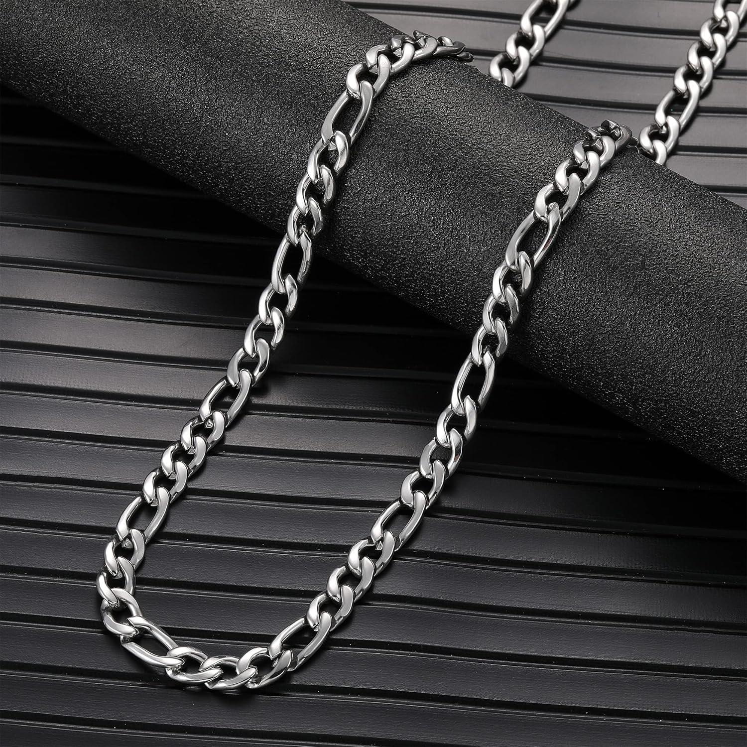 Herren Panzerkette Edelstahl 9mm Figaro-Halskette 65cm Silber/Gold/Schwarz