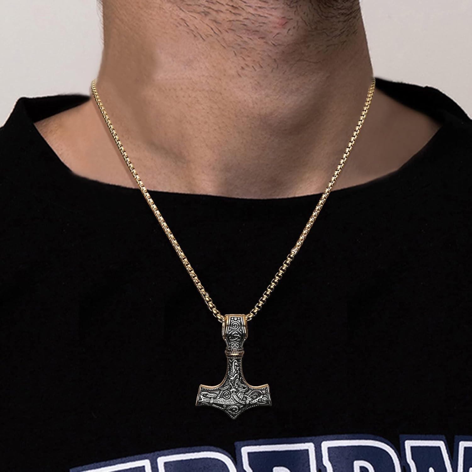 AFSTALR Wikinger Thors Hammer Halskette - Nordische Mythologie Edelstahl kette - Geschenke für Männer