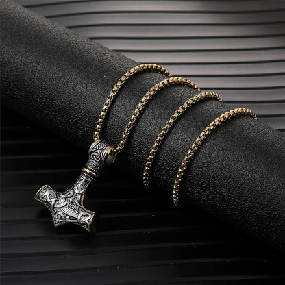 Wikinger Thors Hammer Halskette Edelstahl Mjolnir Herren 50/60/70cm Schwarz/Gold