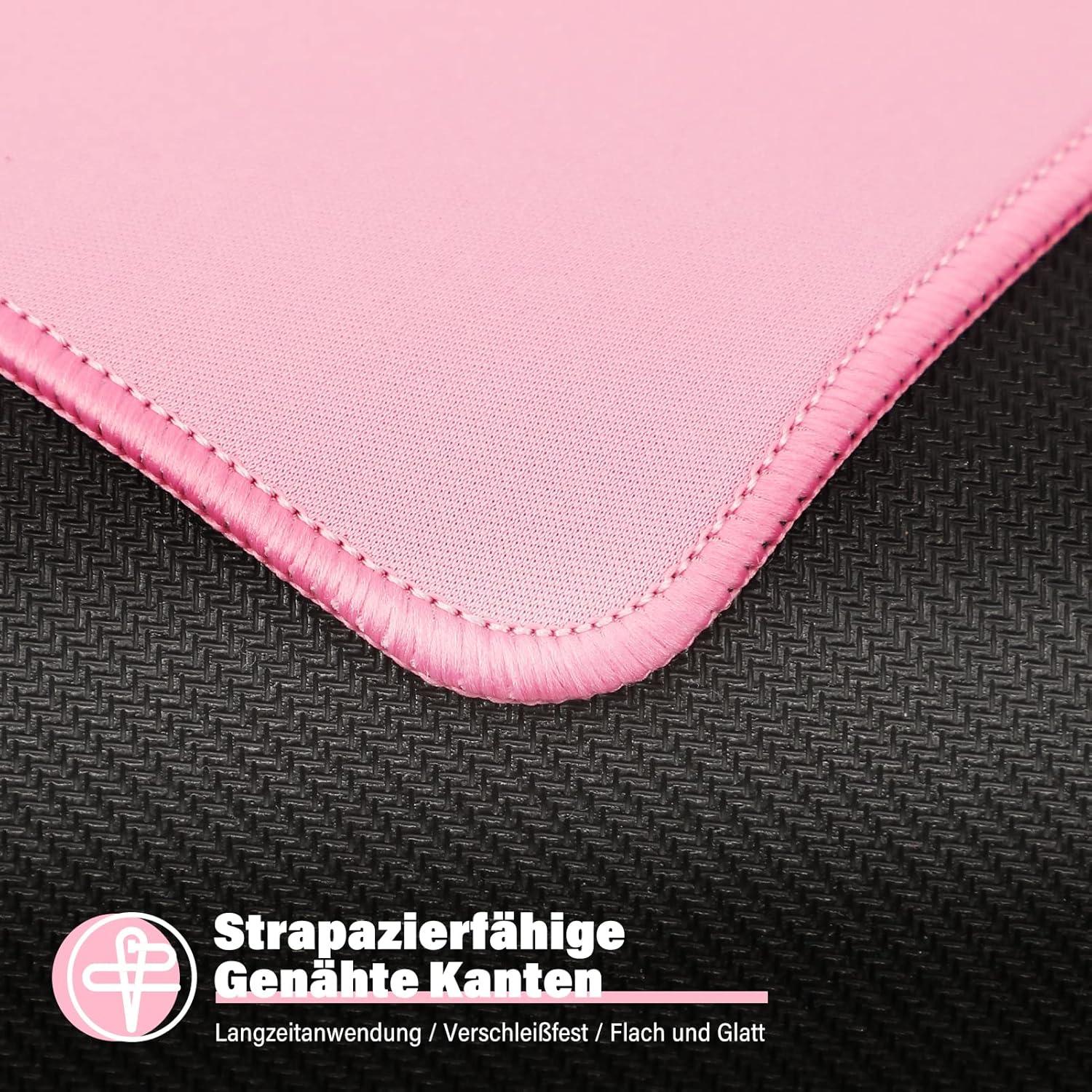30% Größeres Rosa Mauspad mit Vernähten Kanten und rutschfester