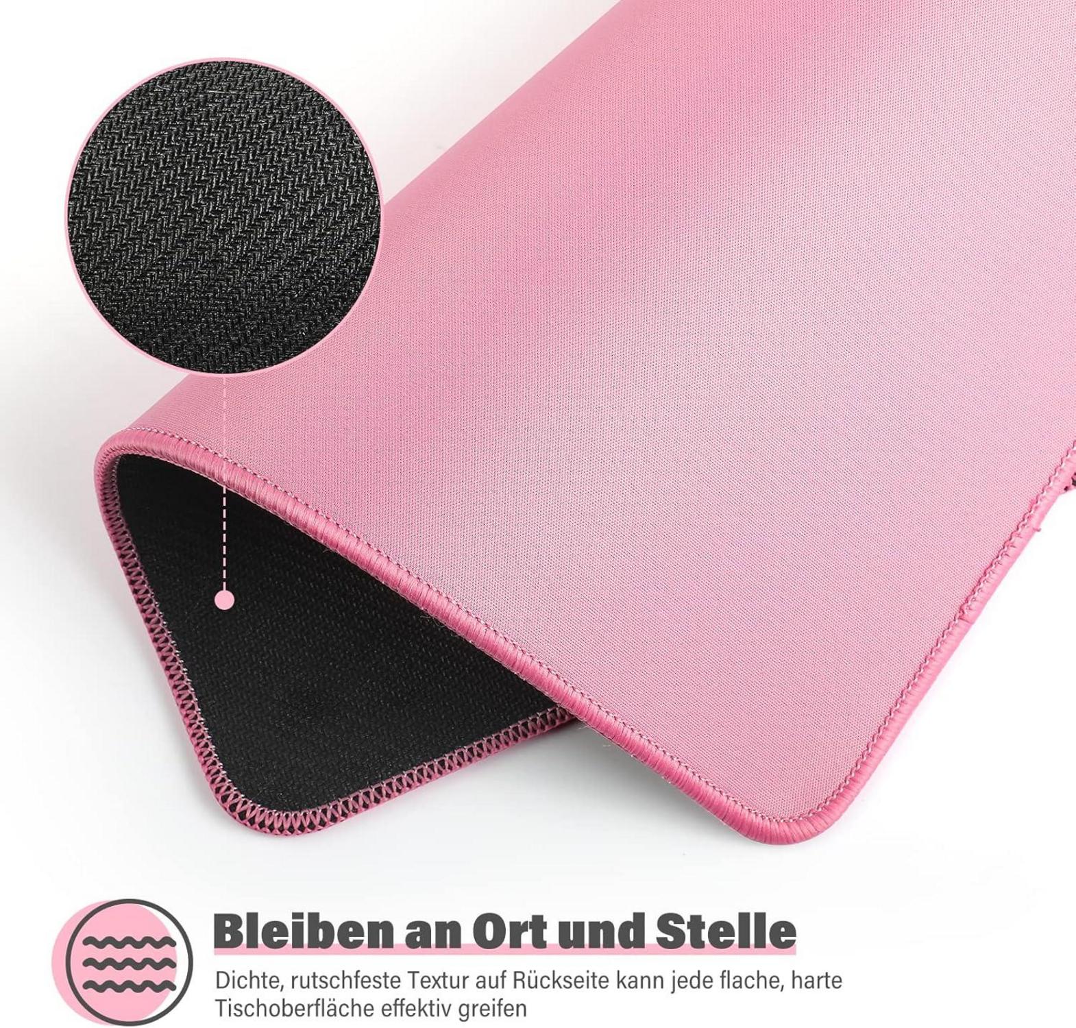 Großes Mauspad Set, Rosa, Vernähte Kanten, Rutschfest, 3er Pack