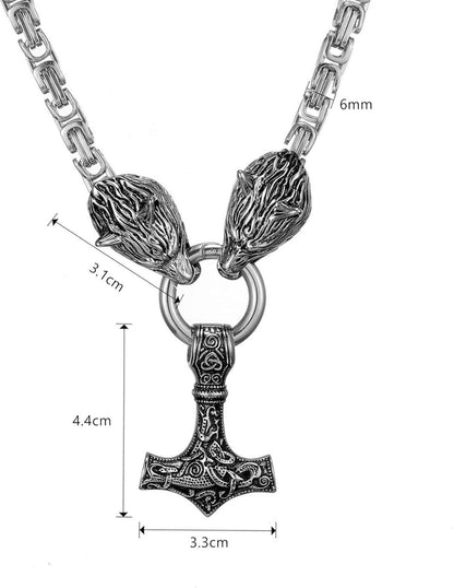 Wikinger Thors Hammer Halskette Edelstahl Silber/Gold/Schwarz 60cm