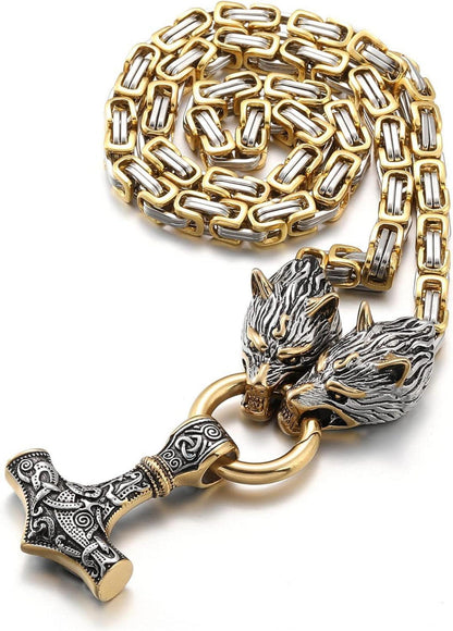 Wikinger Thors Hammer Halskette Edelstahl 60cm Silber Gold Mjolnir Runen