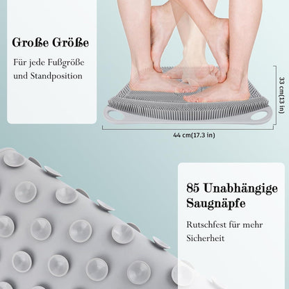 Große Fußbürste Dusche Fußwaschmatte Rutschfest Peeling Massage Grau 44x33 cm