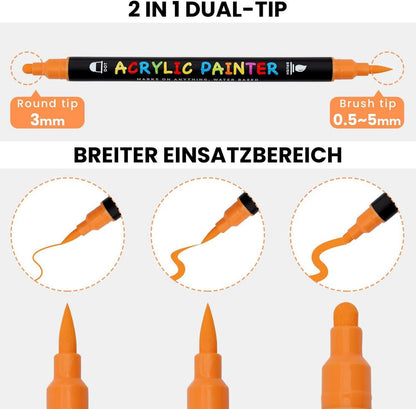 Acrylstifte 18 Farben Dual Tip wasserfest für