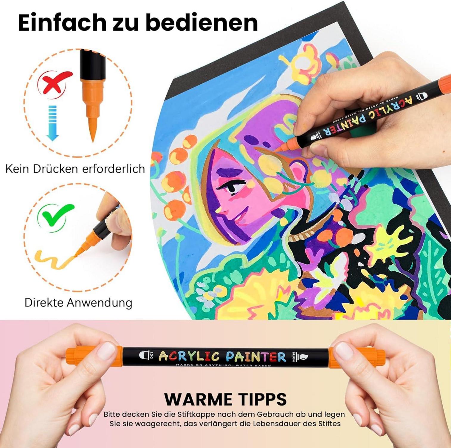 Acrylstifte Wasserfest Dual Tip 18 Farben Multimarker für Steine