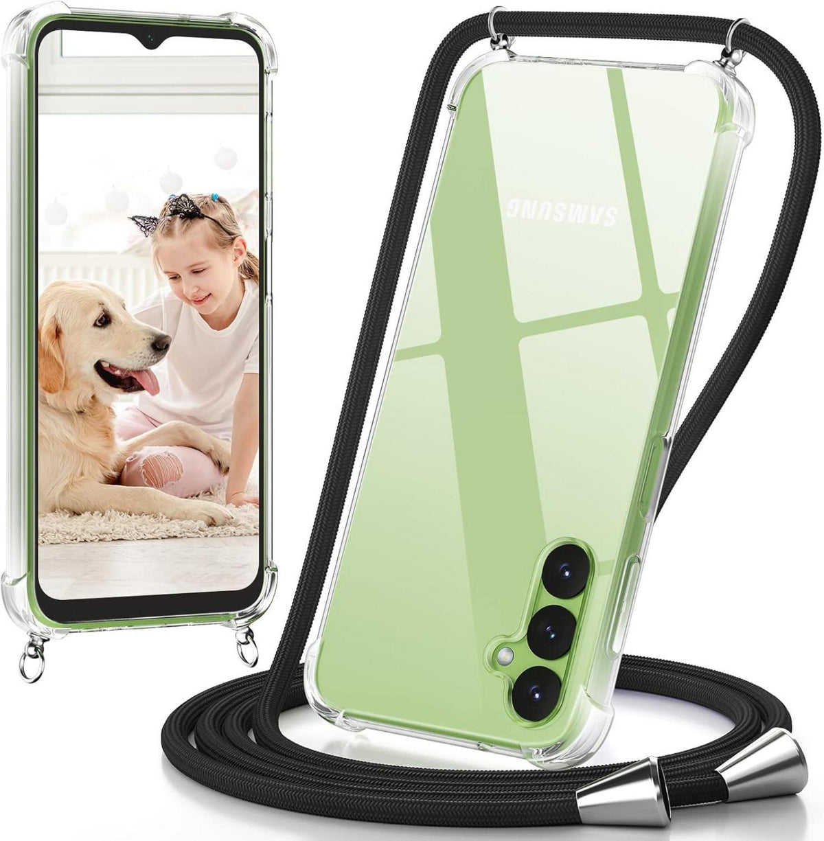 Handykette mit Band für Samsung Galaxy A14 Handyhülle Schwarz