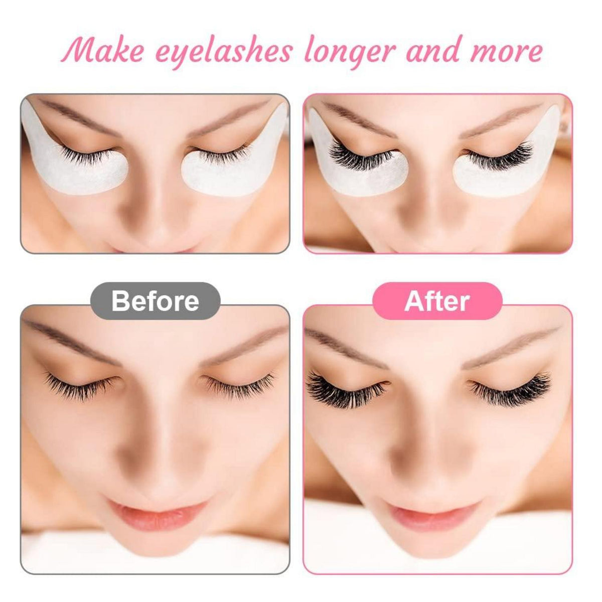 URAQT Augenpads für Wimpernverlängerung 50 Paar + 10 Wimpernbürsten