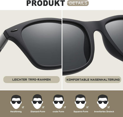 Polarisierte UV400 Sonnenbrille Retro Vintage Stil für Herren Damen