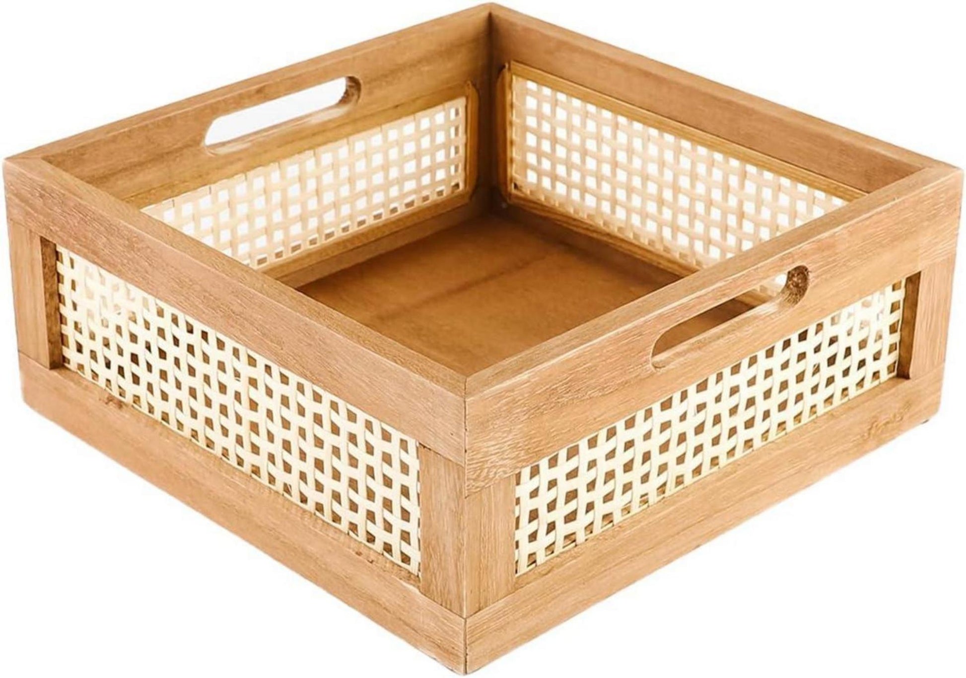 Gewebter Holzkorb mit Griffen für Küche & Schlafzimmer - Braun