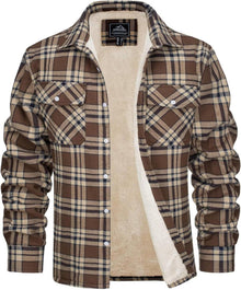 Gefütterte Herren Winterjacke Kariert mit Taschen Braun
