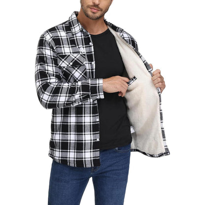 Herren Winterjacke Hemd Kariert Gefüttert Baumwolle Schwarz XL