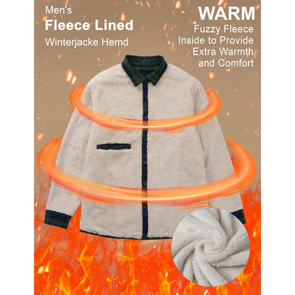 Herren Winterjacke Hemd Kariert Gefüttert Grün