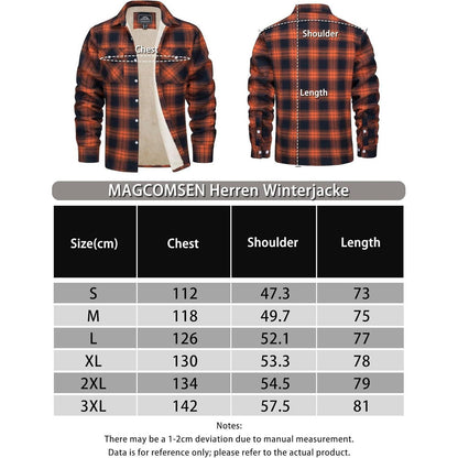 Herren Winterjacke Hemd Kariert Gefüttert Baumwolle Orange 3XL