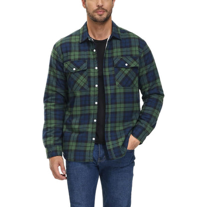 Herren Winterjacke Hemd Kariert Gefüttert Grün XXL