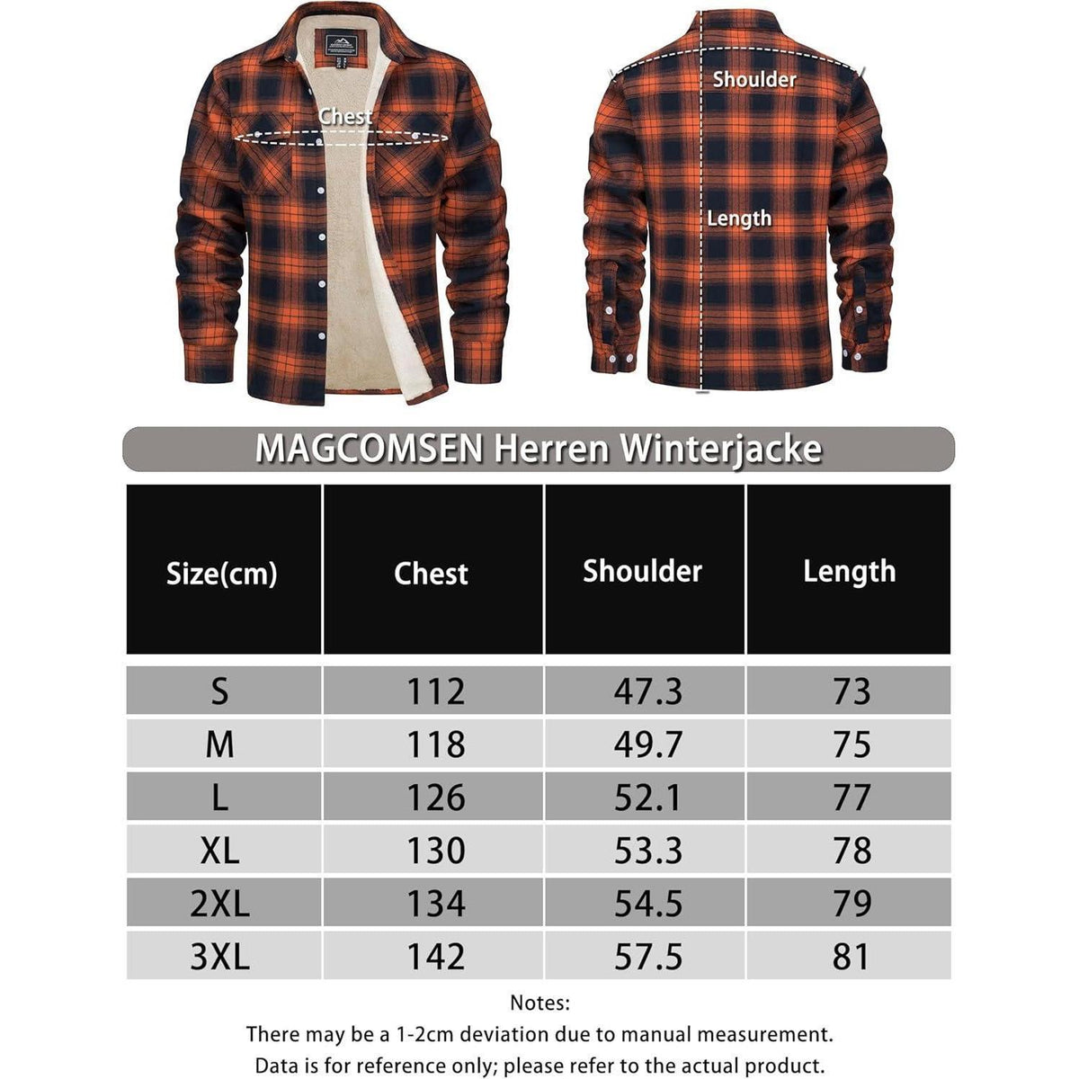 Herren Winterjacke Hemd Kariert Gefüttert Orange | Thermo Freizeithemd mit Taschen