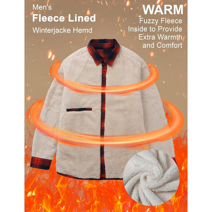 Herren Winterjacke Hemd Kariert Gefüttert Orange XXL