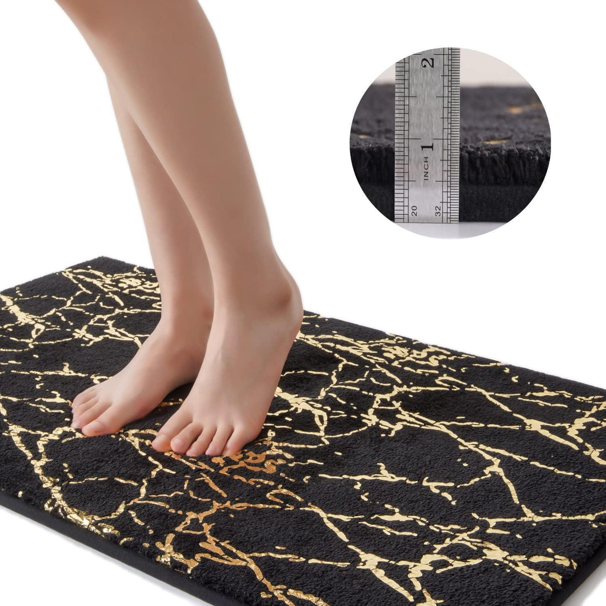 Rutschfeste Badematte Schwarz Gold Mikrofaser 60x120 cm