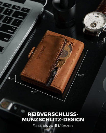 Mini Geldbörse RFID-Schutz Kartenetui Herren Portmonee Leder Slim Wallet Schwarz