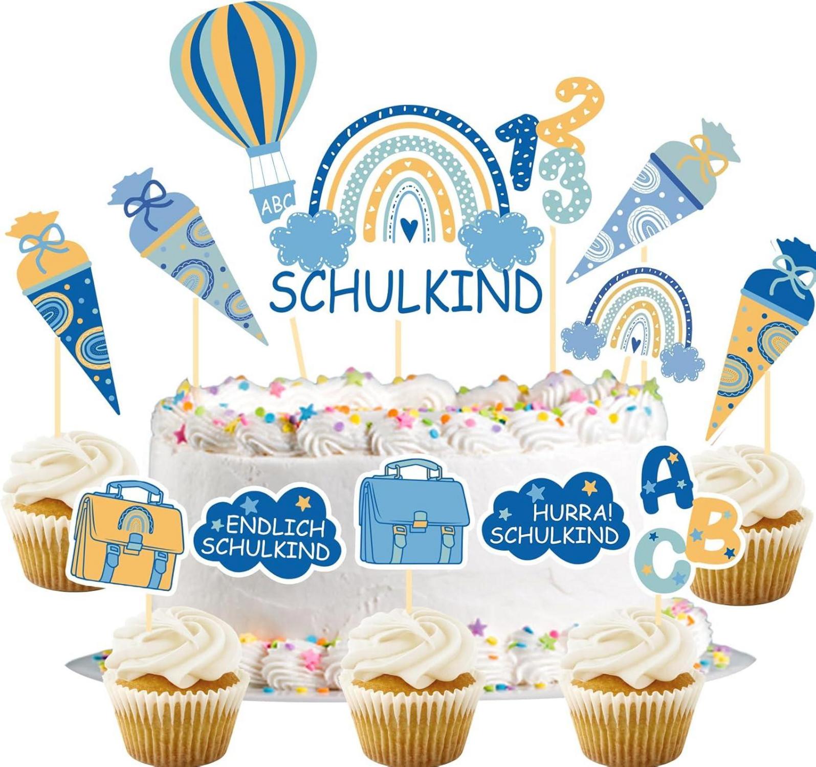 Tortendeko Einschulung Junge 13Pcs Cake Topper ABC 123 Kuchen Deko