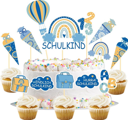 Tortendeko Einschulung Junge 13Pcs Cake Topper ABC 123 Kuchen Deko