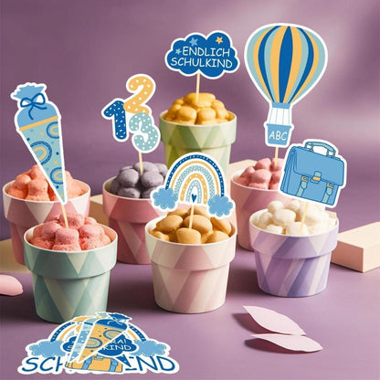 Einschulung Jungen Tortendeko 13Pcs Cake Topper Schultüte ABC Kuchendeko