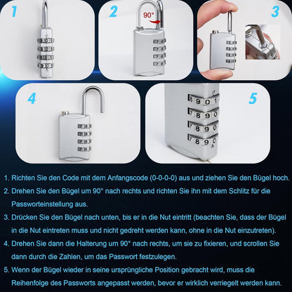 4x Zahlenschloss Vorhängeschloss 4 Stellig bunt Code Schloss Gartentür Cabinet