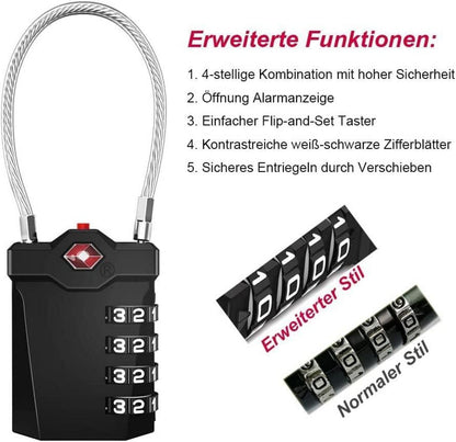 TSA Zahlenschloss 4 Stellig für Koffer, Rucksäcke, Rot