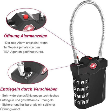 TSA Gepäckschloss 4 Stellig Zahlencode Öffnungsalarm Rreisekoffer Rot