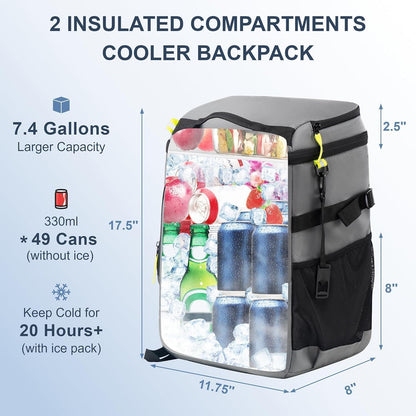 Isolierter Rucksack-Kühler 49 Dosen – Grau, Wasserdicht & Tragbar
