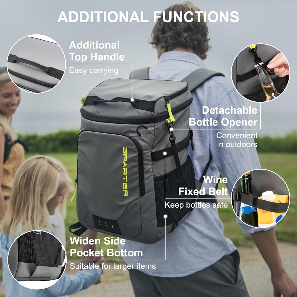Isolierter Rucksack-Kühler 49 Dosen – Grau, Wasserdicht & Tragbar