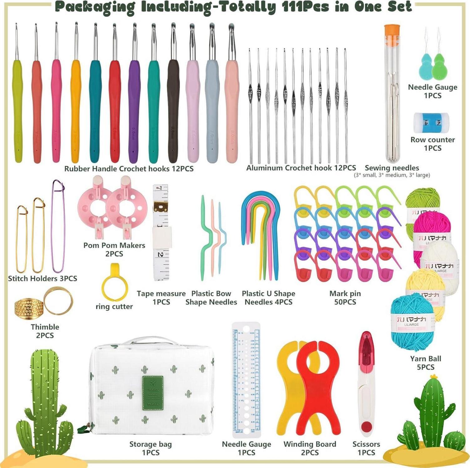 YINVA 111 Stück Häkelnadel Set für Anfänger - Ergonomische Häkelnadeln Crochet Set mit Aufbewahrungskoffer