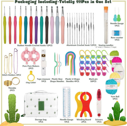 YINVA 111 Stück Häkelnadel Set für Anfänger - Ergonomische Häkelnadeln Crochet Set mit Aufbewahrungskoffer