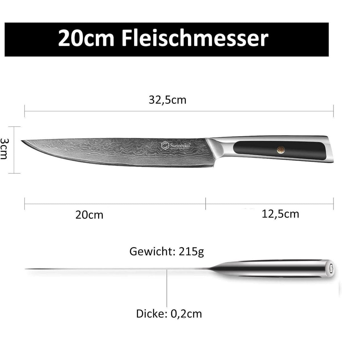 8 Zoll Damast Kochmesser mit eingelegtem Griff