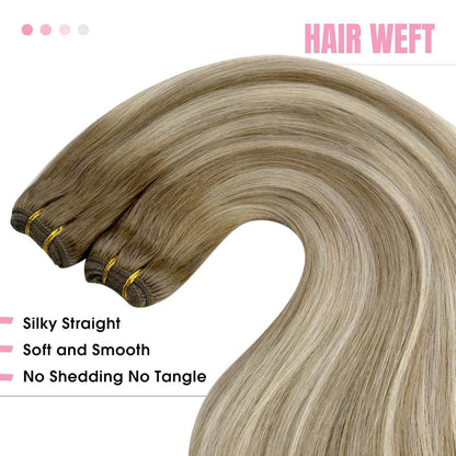 Echthaar Tressen Ombre Braun Blond 40cm 100g Weft
