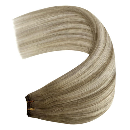 Echthaar Tressen Ombre Braun Blond 40cm 100g Weft