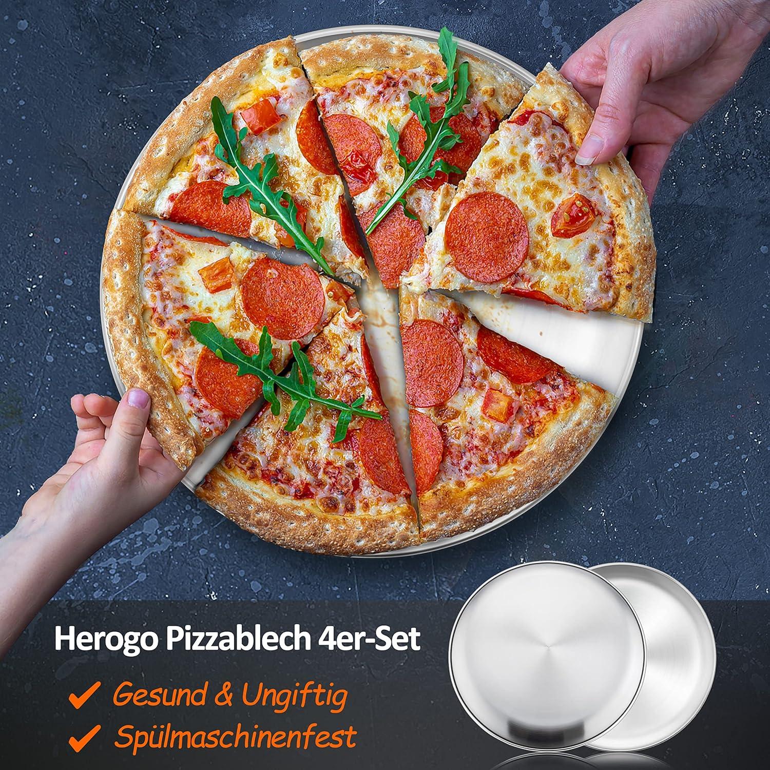 Herogo Pizzablech Edelstahl 4er Set 30 cm rund zum Backen Servieren Braten