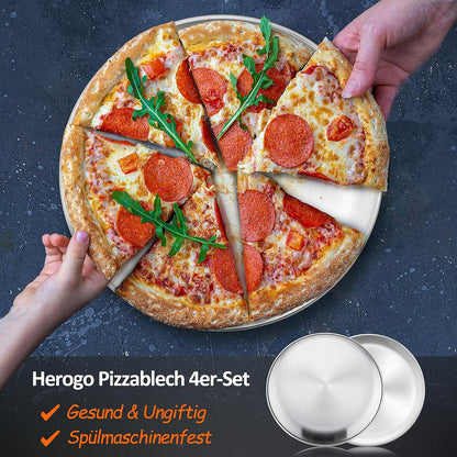 Herogo Pizzablech Edelstahl 4er Set 30 cm rund zum Backen Servieren Braten