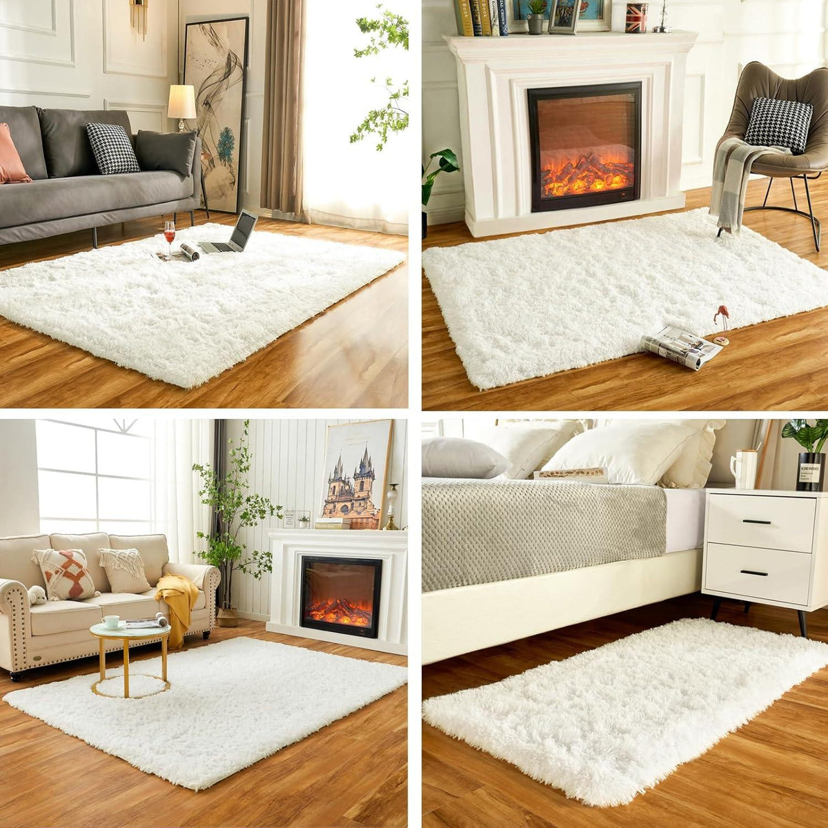 Hochflor Teppich Flauschig Weicher Indoor Anti-Rutsch Elfenbein